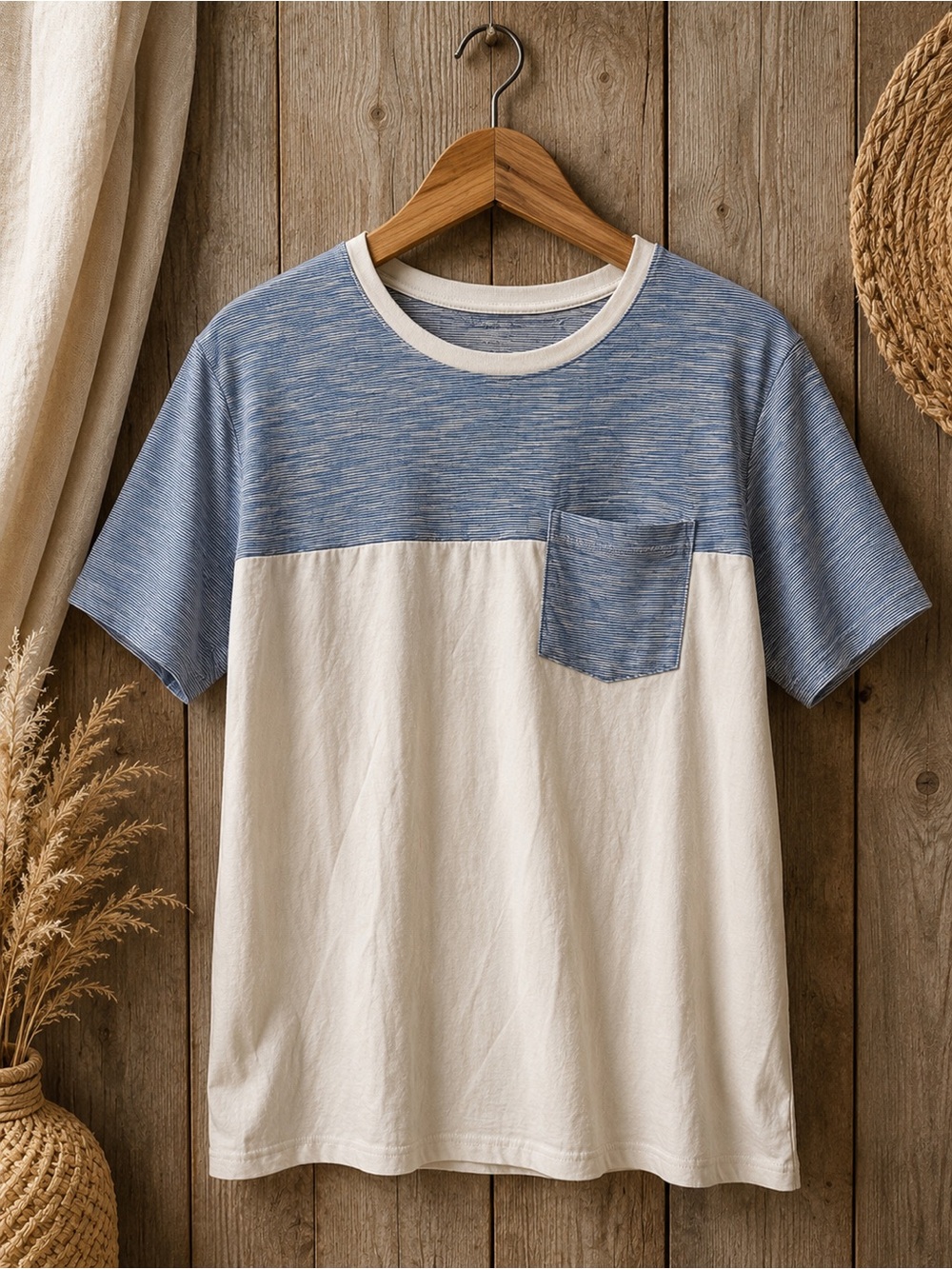 Denim & Flower Pocket Tee Shirt Large